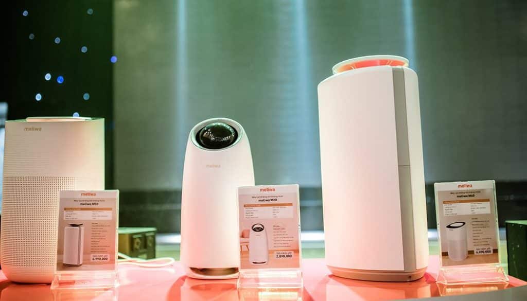 The lines of meliwa smart air purifiers M60, M20, and M50 (from left to right). The lines of meliwa smart air purifiers M60, M20, and M50 (from left to right).