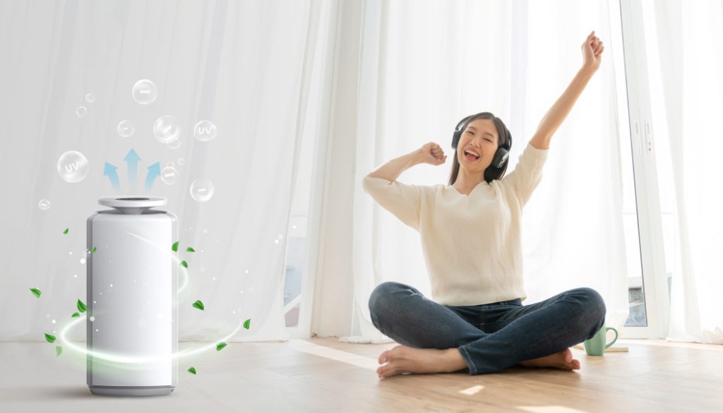 The Meliwa M50 air purifier with UV technology eliminates 99.99% of dust and bacteria