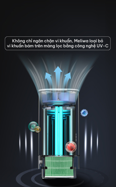 Công nghệ UV-C giúp loạI bỏ vi khuẩn bám trên bộ lọc